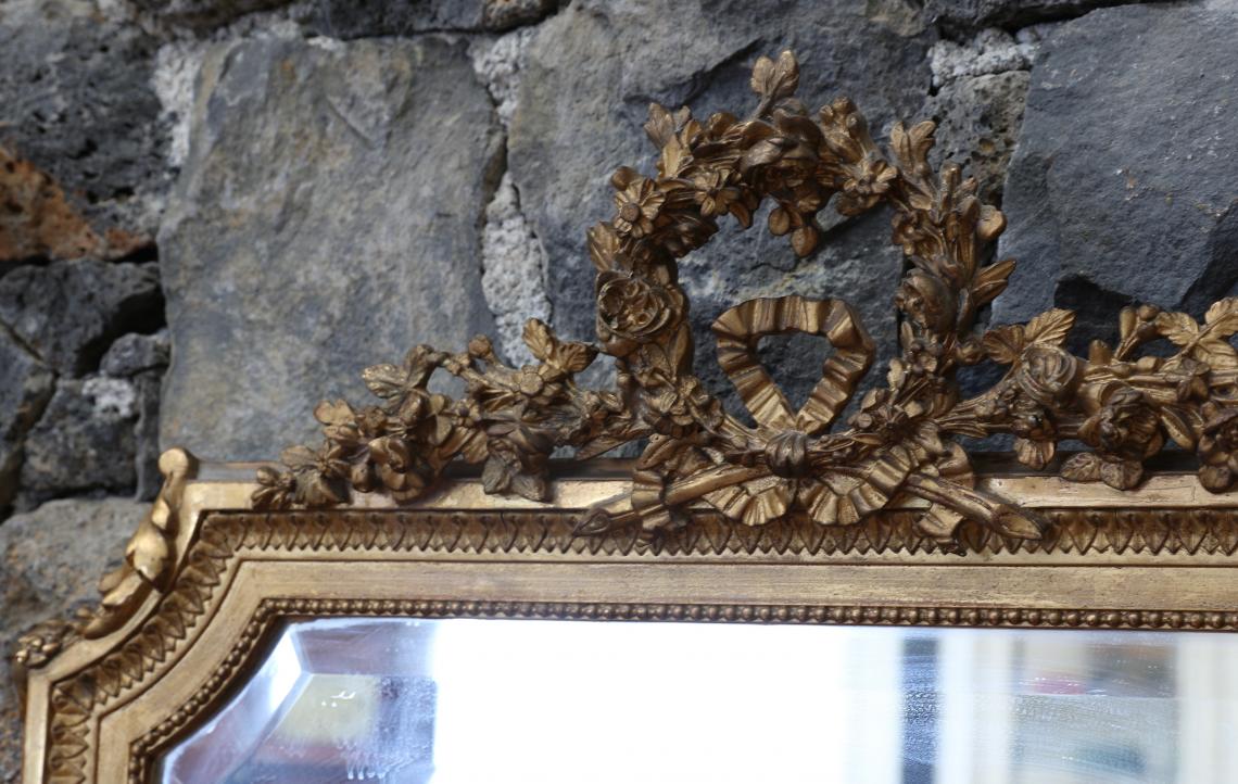 19th Century French Mirror with Ornate Crest